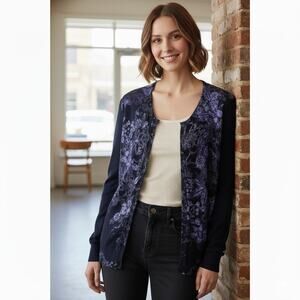 Coldwater Creek Cardigan Sweater Womens M Floral Work Office Casual Capsule